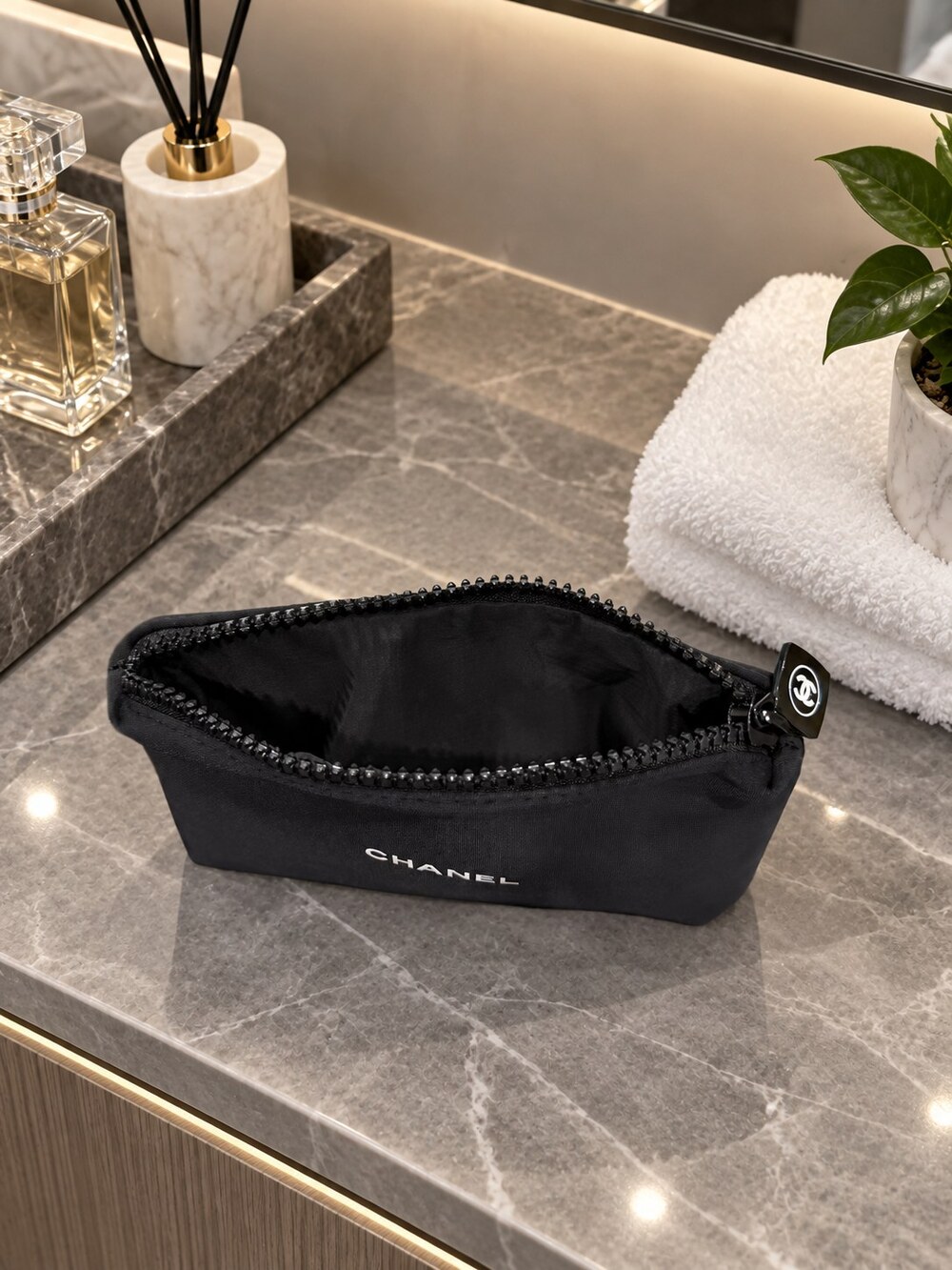 Chanel Black Zip Cosmetic Pouch | Small Beauty Organizer - Picture 4 of 6